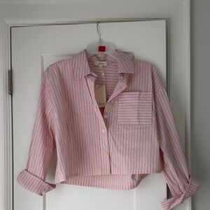 Chloe Pink & White Striped Cropped Button-Down Shirt